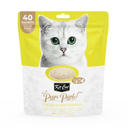 Zestaw Cat PurrPuree Value Pack - Kurczak i włókna Hairball - Kit Cat 40 x 15 g Kremowa przekąska dla kotów