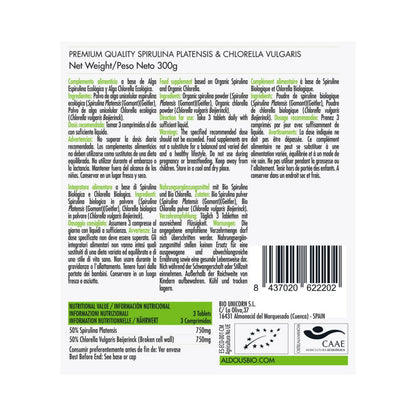 Mix di spirulina e clorella biologica, 600 compresse Aldous Bio