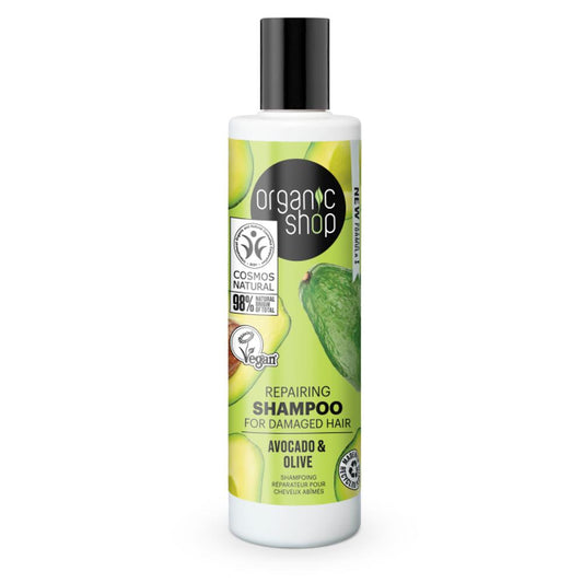 Shampooing réparateur pour cheveux abîmés à l'avocat et à l'olive Organic Shop 280 ml