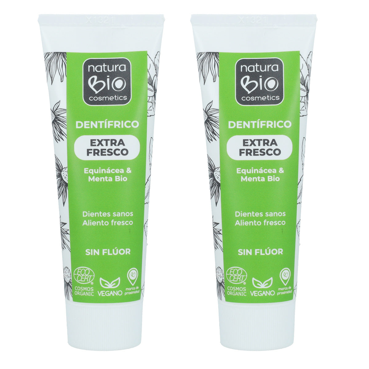 Pack PROMO 2 unités Dentifrice Menthe et Échinacée Bio Sans Fluor NaturaBio 75 ml