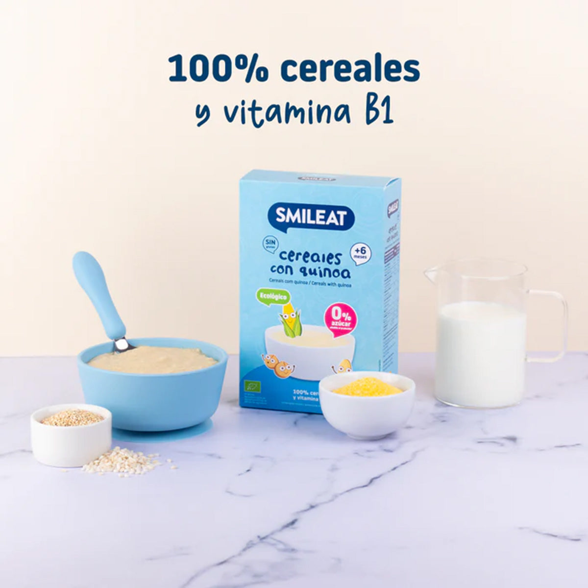 Confezione da 2 pappe di cereali senza glutine con quinoa Eco Smileat, 200 g