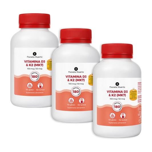 Pack 3xVitamin D3 & K2 Mk7 Planeta Huerto 180 Capsules
