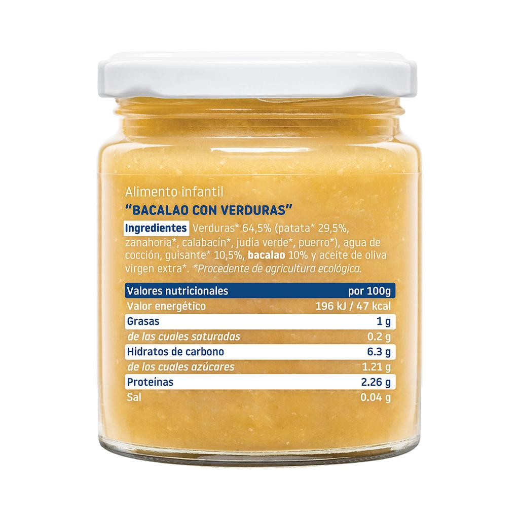 Pack of 12 organic jars of organic vegetables with cod 230 g