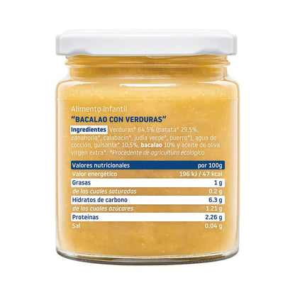 Pack of 12 organic jars of organic vegetables with cod 230 g