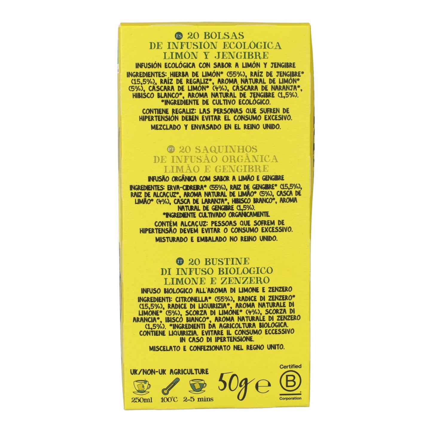 Infusión Supreme Limón y Jengibre Bio Cupper 20 bolsitas