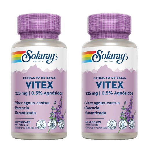 Pakket 2x Vitex (monnikspeenkruid) Solaray 60 VegCaps - Glutenvrij. Geschikt voor veganisten.