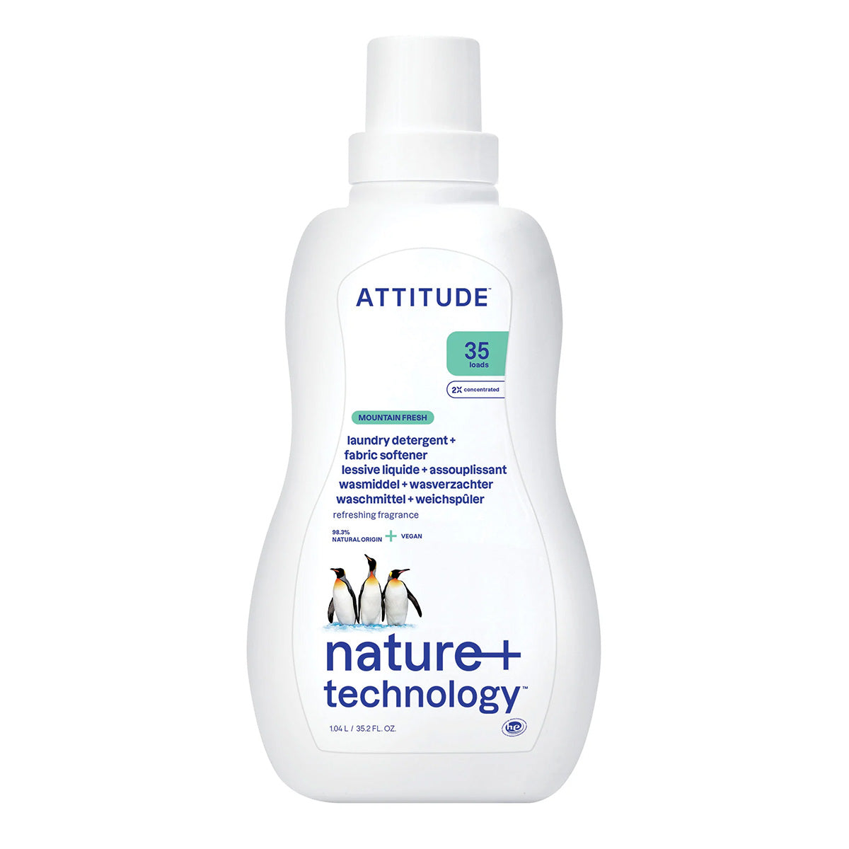Lessive et adoucissant 2 en 1 Nature + technology Essence de montagne, Attitude, 35 lavages