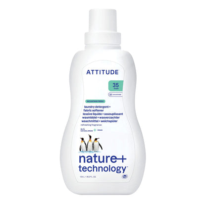 Lessive et adoucissant 2 en 1 Nature + technology Essence de montagne, Attitude, 35 lavages