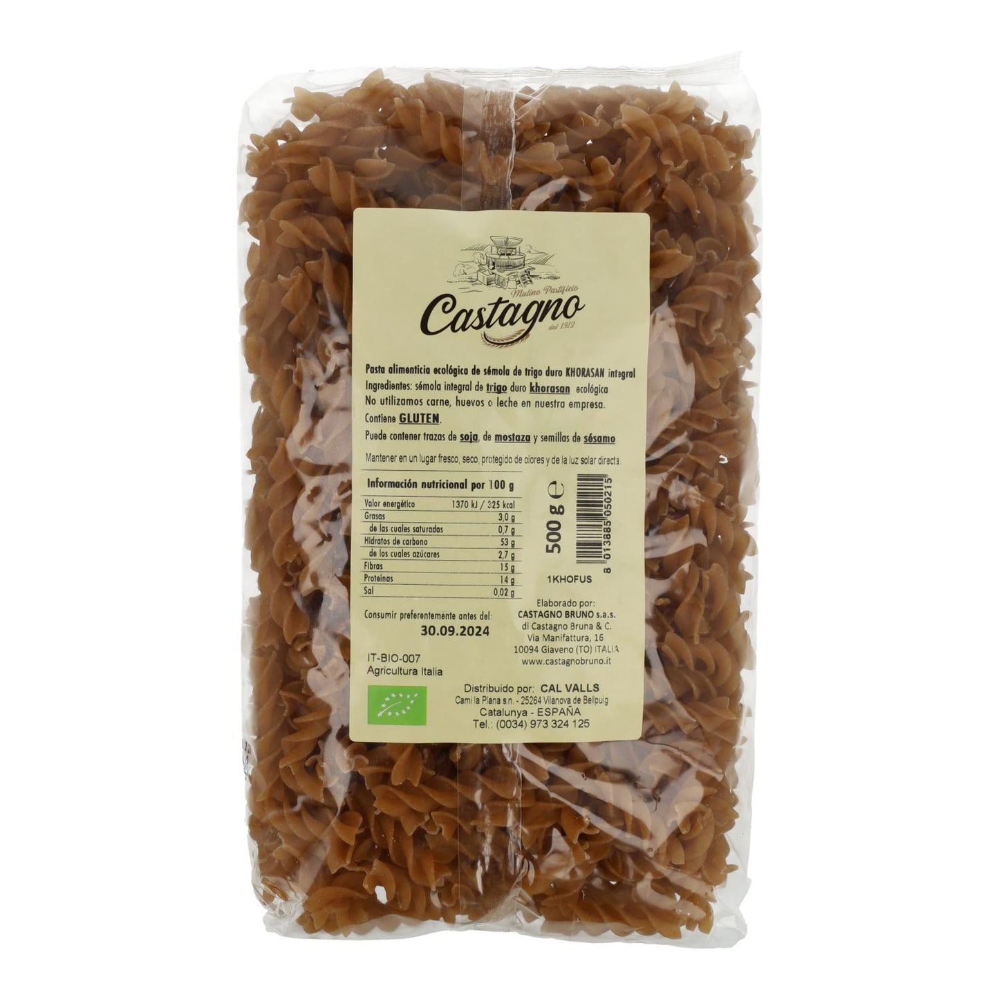 Ekologisk spiralformad pasta av fullkornsmjöl Khorasan Castagno 500 g