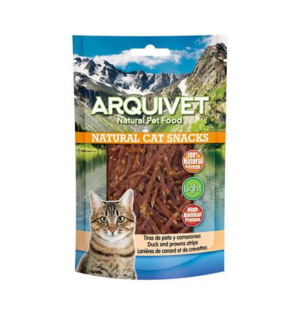 Strisce di anatra e gamberetti Arquivet 50 g Snack naturale per gatti