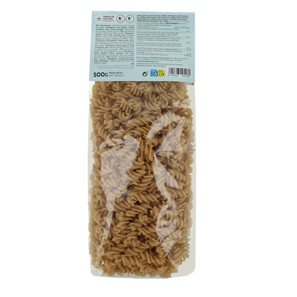 Spirali di riso integrale ECO senza glutine Planeta Huerto 500 g