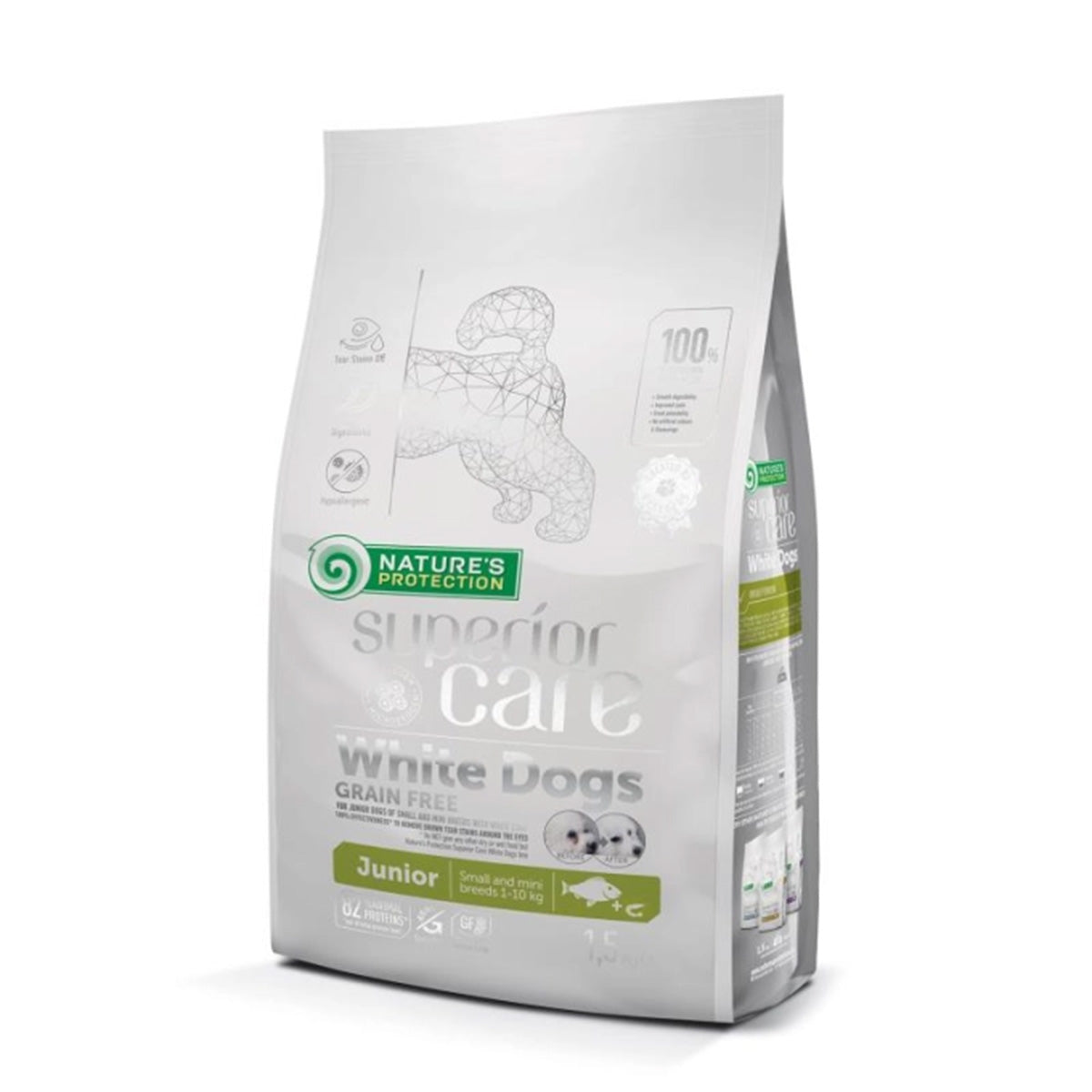 Nature's Protection White Dog Getreidefreies Futter Fisch für Welpen kleiner Rassen 1,5 kg