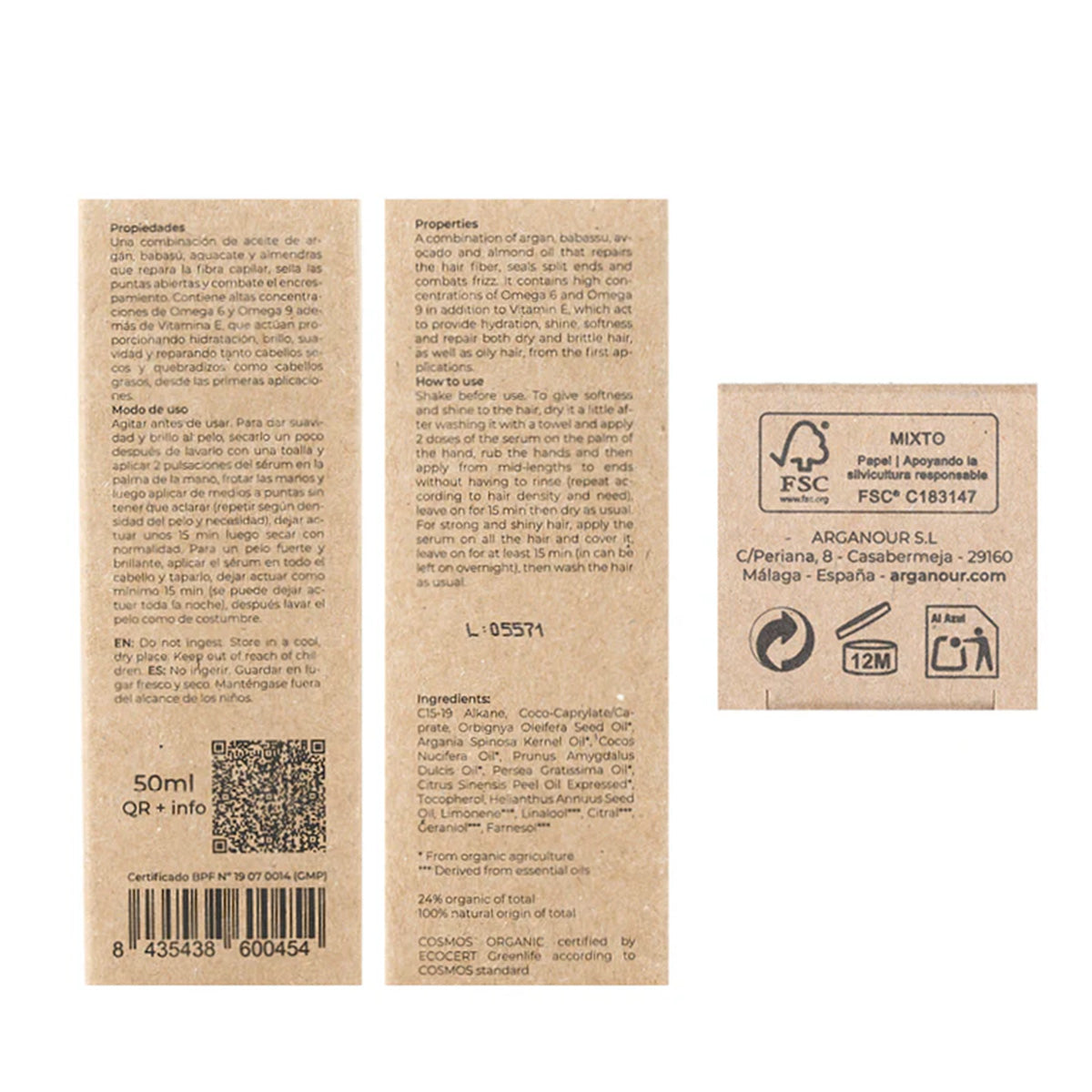 Sérum capillaire à l'huile d'argan Arganour 50 ml