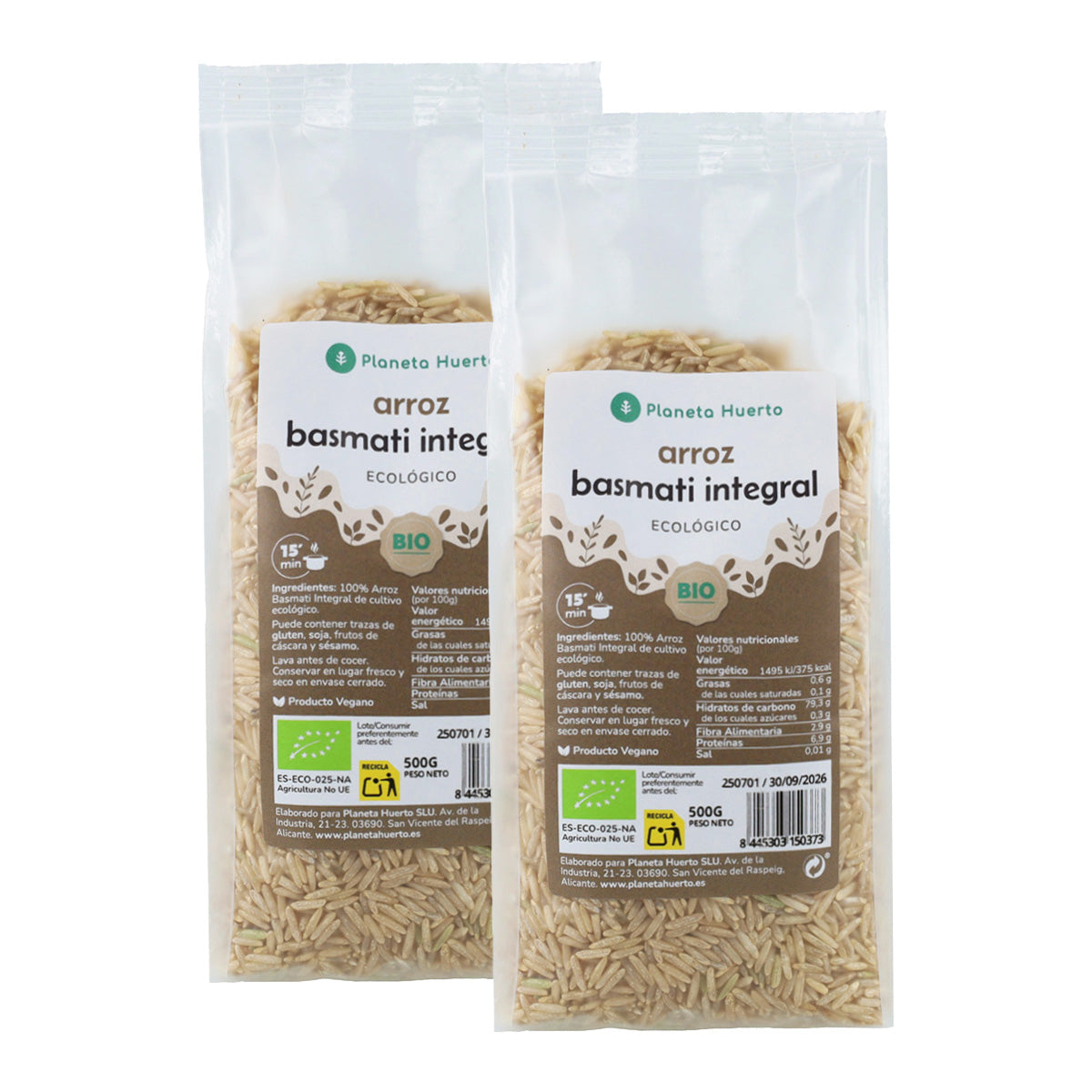 Packung 2 x 500 g ECO Planet Garden Brauner Basmati-Reis ECO 500 g