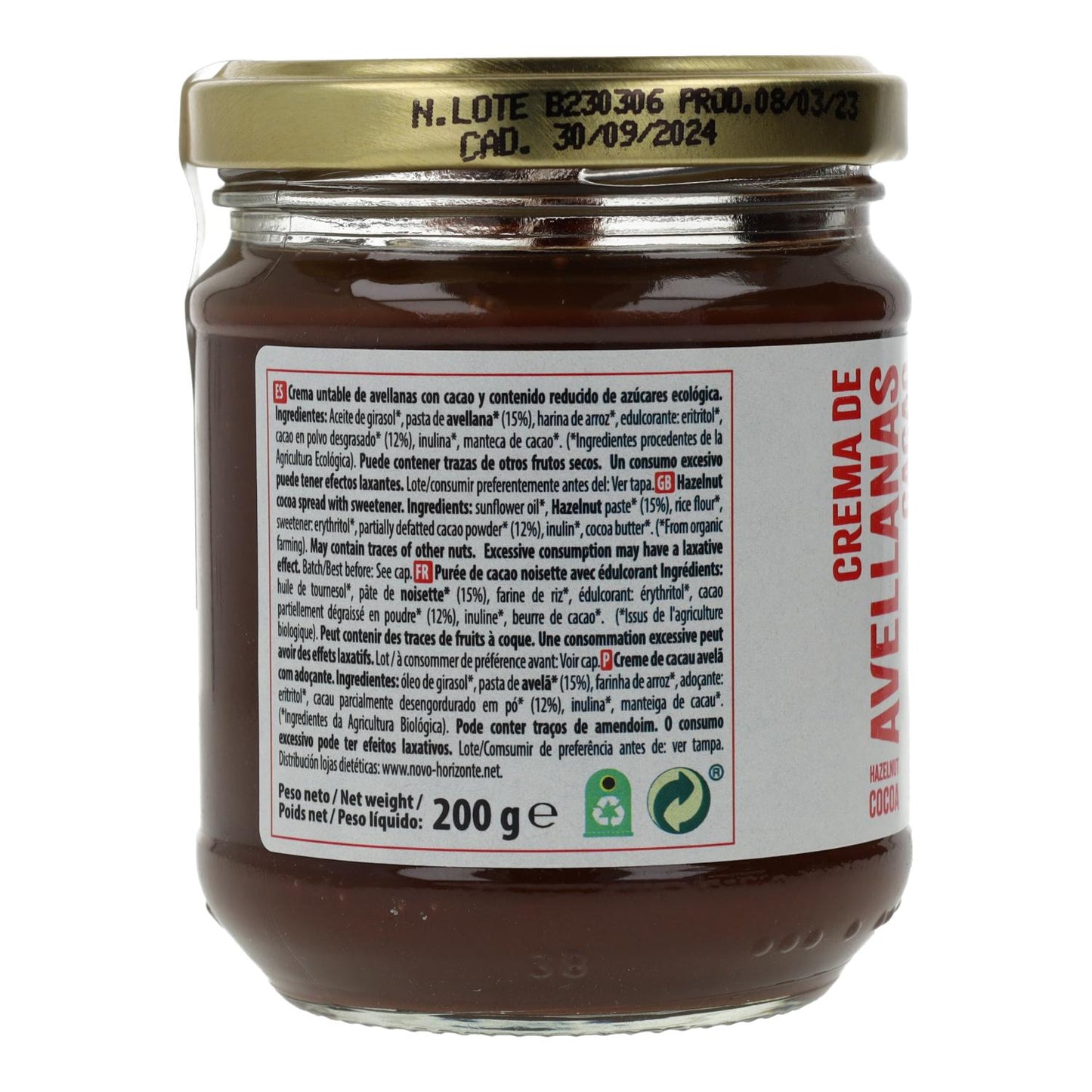 Haselnuss-Kakao-Creme mit reduziertem Zuckergehalt von Naturgreen 200 g