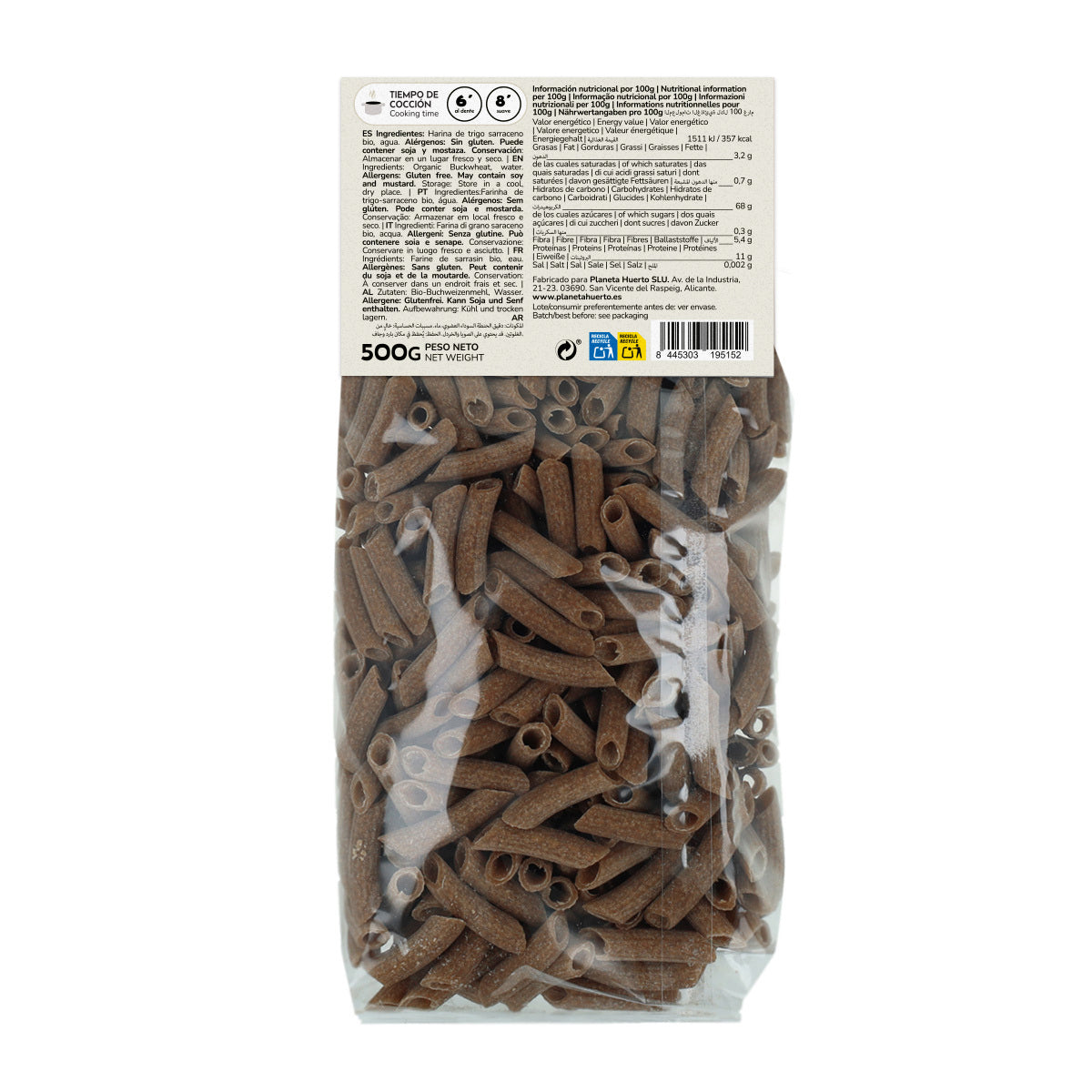 Maccheroni di grano saraceno ECO senza glutine Planeta Huerto 500 g