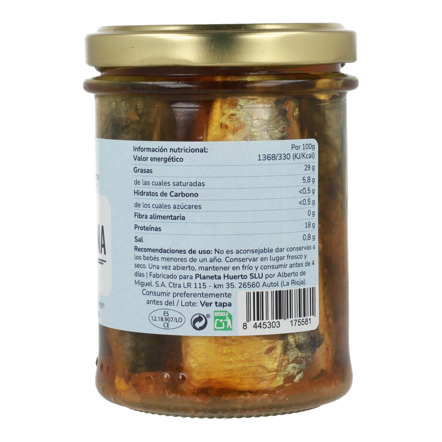 Pack 12x Sardines à l'huile d'olive vierge extra ECO Planeta Huerto 190 g