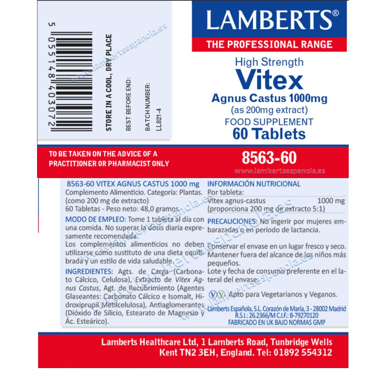 Vitex Agnus Castus Lamberts 60 comprimés 1000 mg