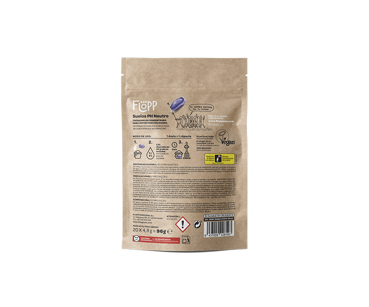 Pack of 2 x ECO pH neutral floor cleaner doypack Flopp 20 capsules