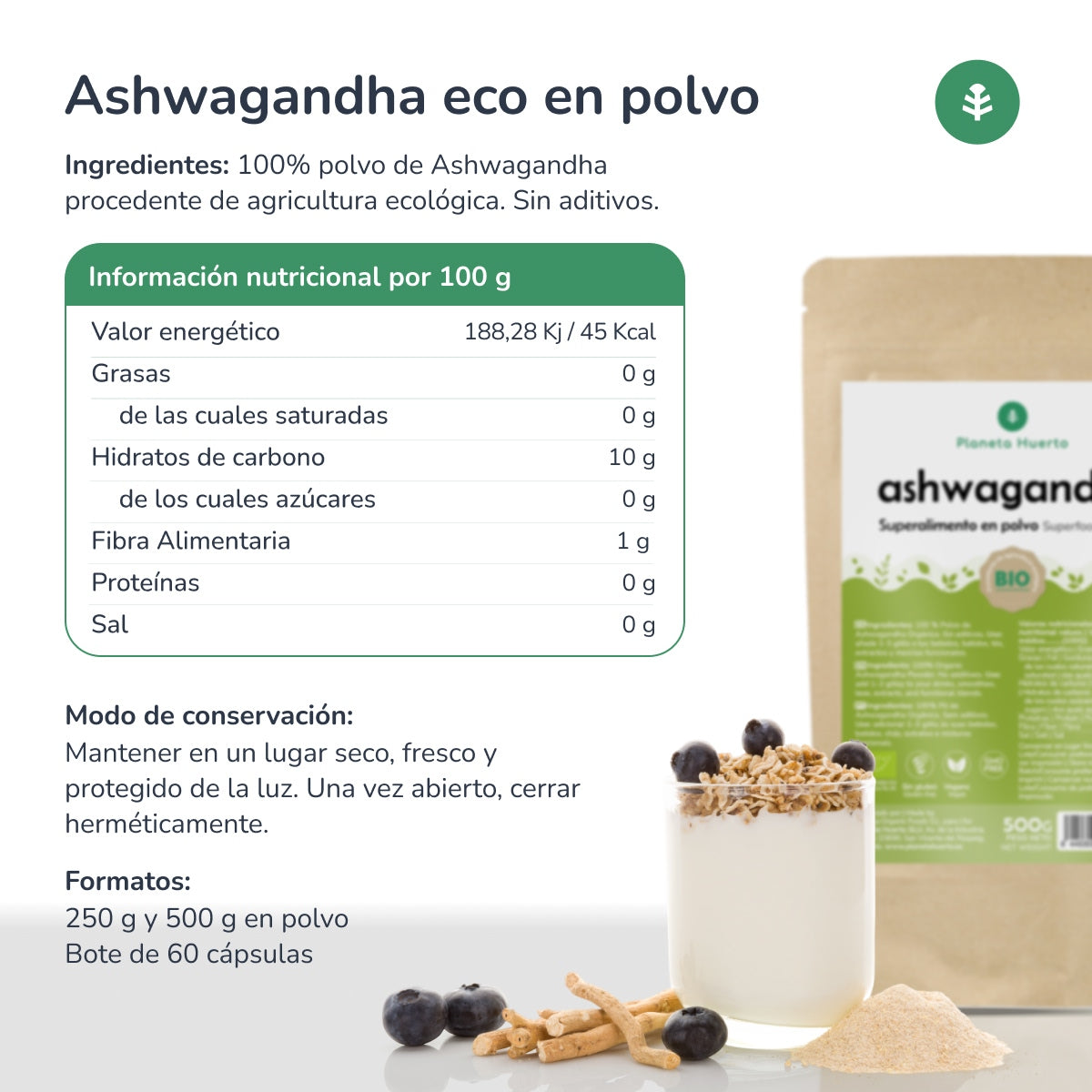 Ashwagandha-Pulver ECO Planeta Huerto 500 g