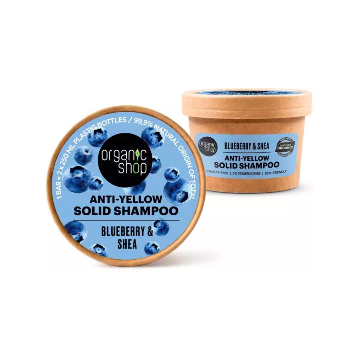 Anti-Gelb-Festshampoo mit Blaubeere und Sheabutter, Organic Shop 60 g
