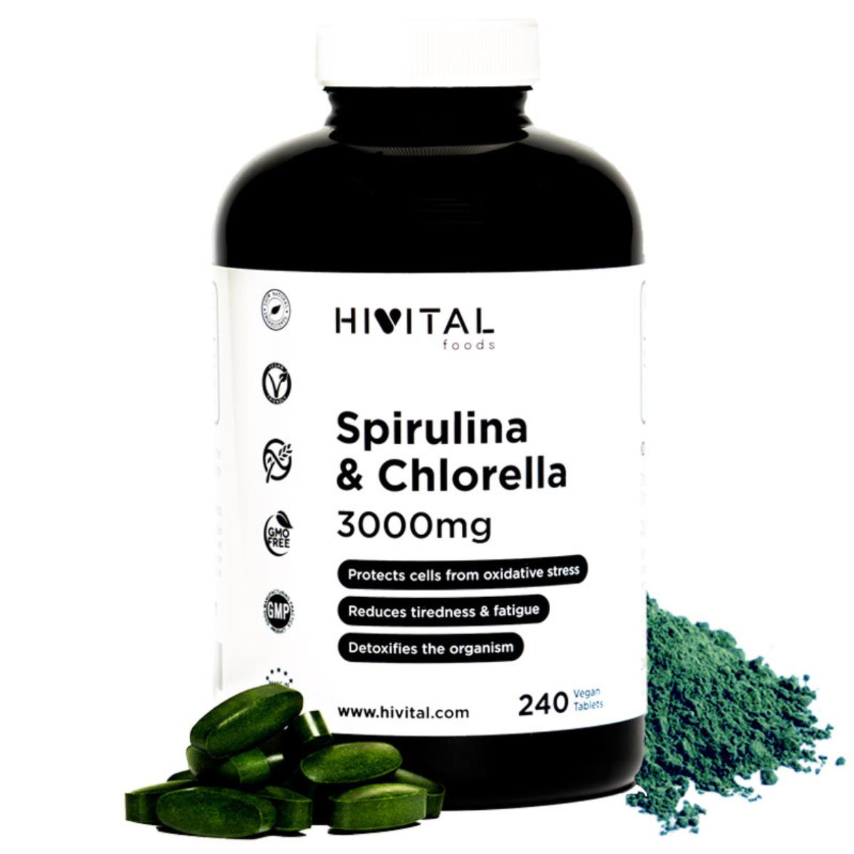 Spirulina und Chlorella 3000 mg 240 vegane Tabletten