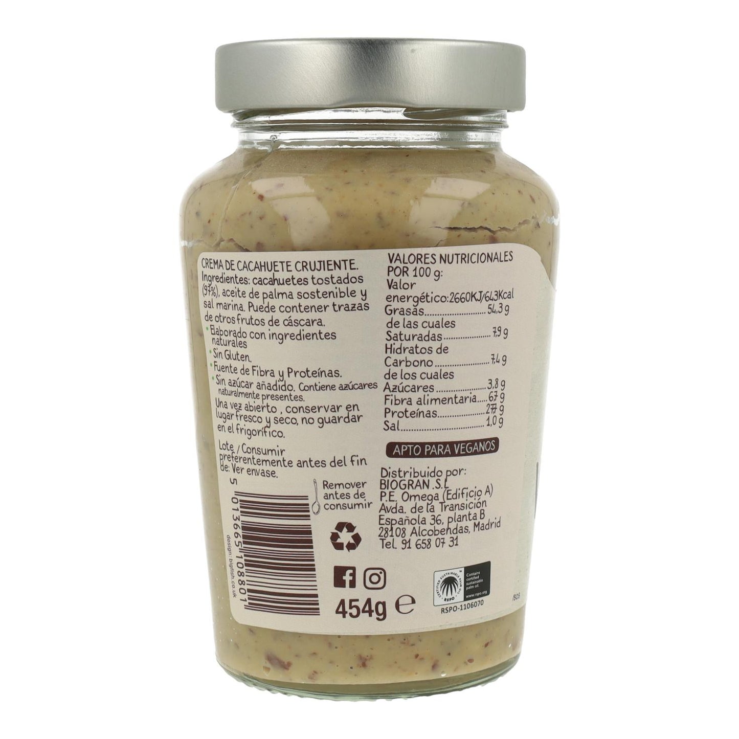 Jordnötssmör Original Crunchy, 454 g. Whole Earth