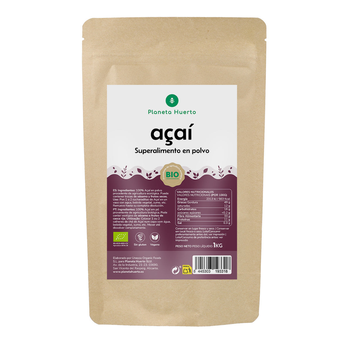 Açaí-Pulver ECO Planeta Huerto 1 kg