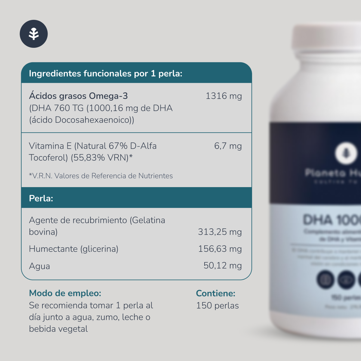 Förpackning 2x DHA 1000 mg Planeta Huerto 150 pärlor