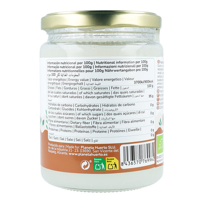 Huile vierge de coco ECO Planeta Huerto 500 ml