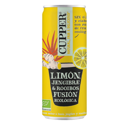 Förpackning med 12 stycken Cupper-läsk med ingefära, citron och rooibos, 250 ml