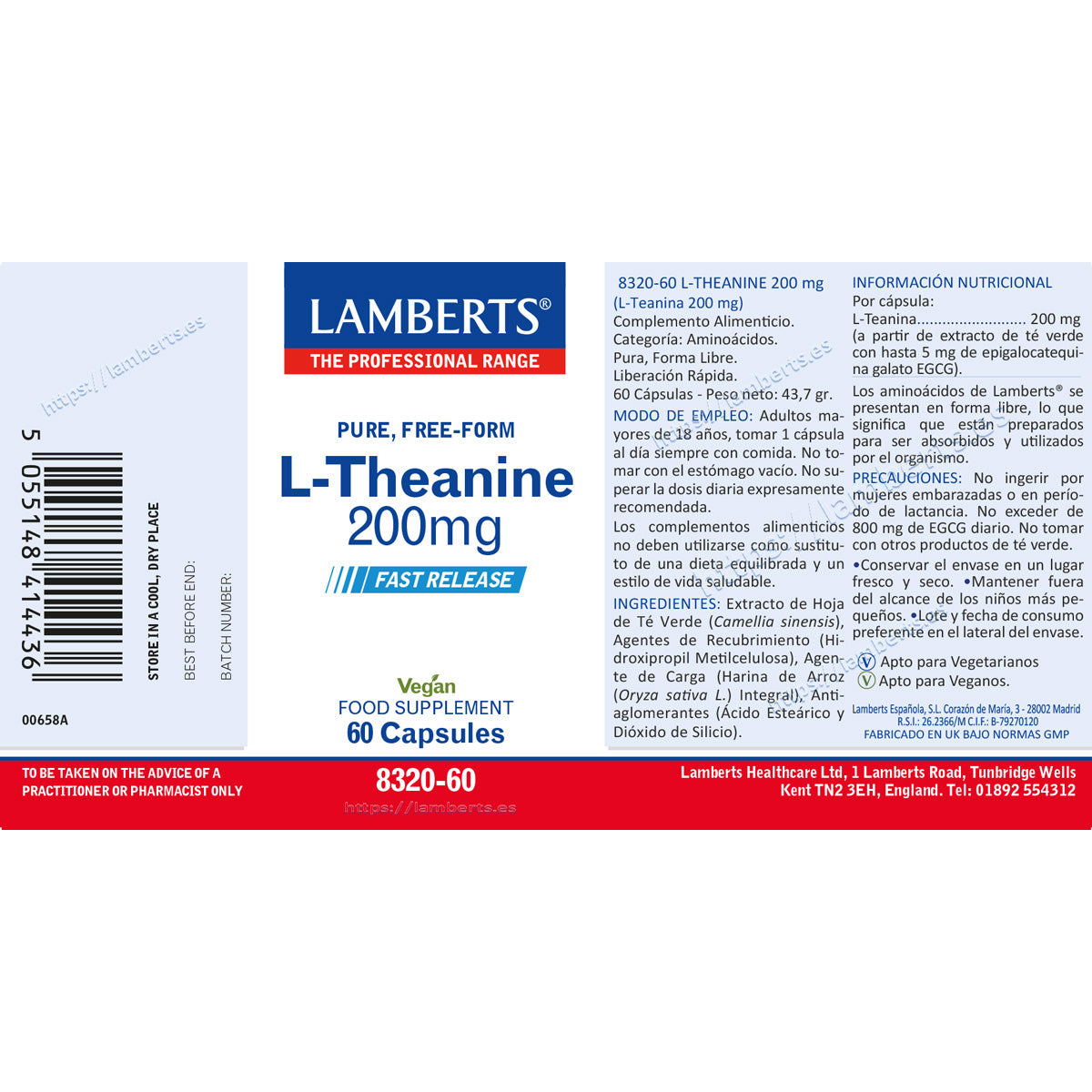 L-Theanine 200 mg, Lamberts, 60 capsules