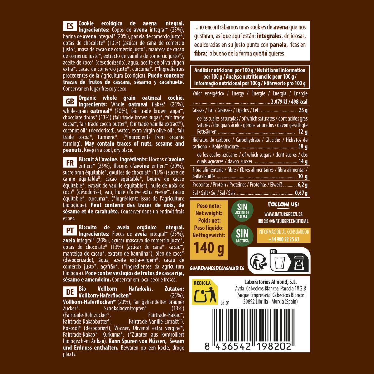 Bio-Vollkorn-Haferkekse NaturGreen 140 g