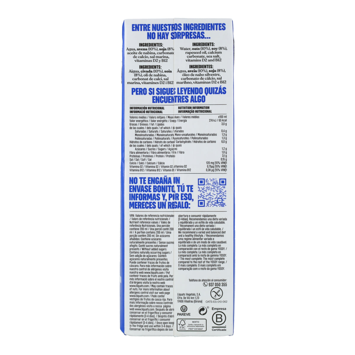 YOSOY NO ES LECHE glutenfri dryck av havre och soja YOSOY 1 l