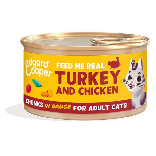 Nourriture humide pour chats en sauce Morceaux de dinde et poulet Edgard & Cooper 85 g