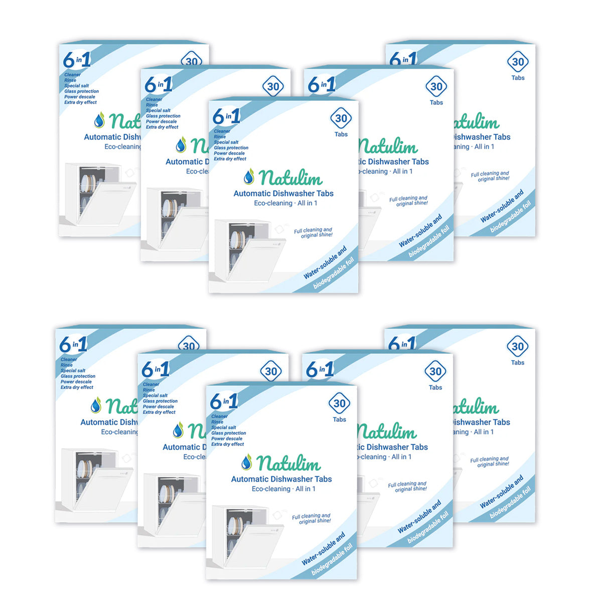 10er-Pack Eco-Spülmaschinentabs 6 in 1, Natulim, 30 Stück