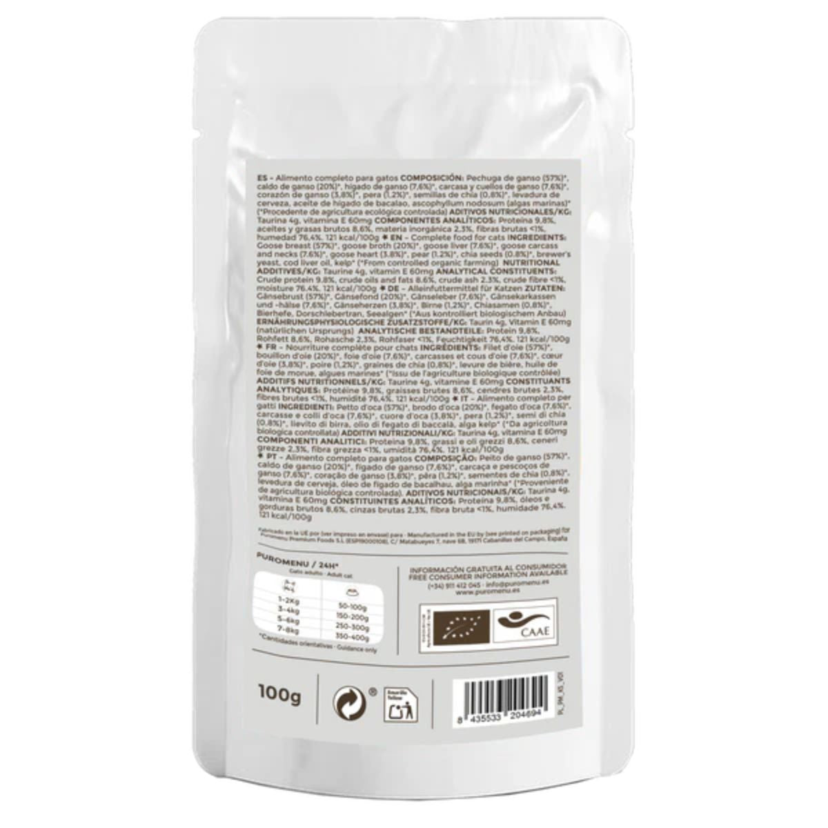 Nourriture humide Barf pour chats Zarpitas de amor BIO (oie) Puromenu 100 g