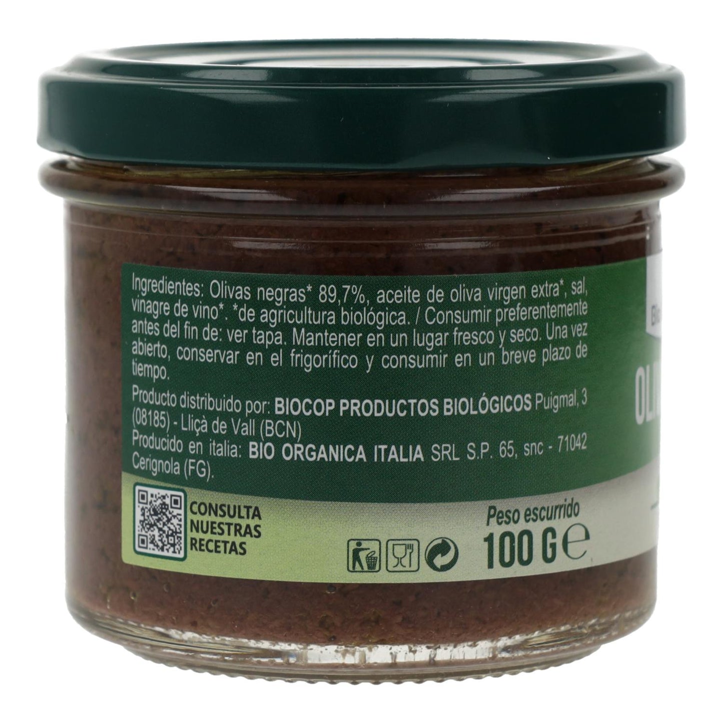 Organic black olive pâté, Italy, 100 g