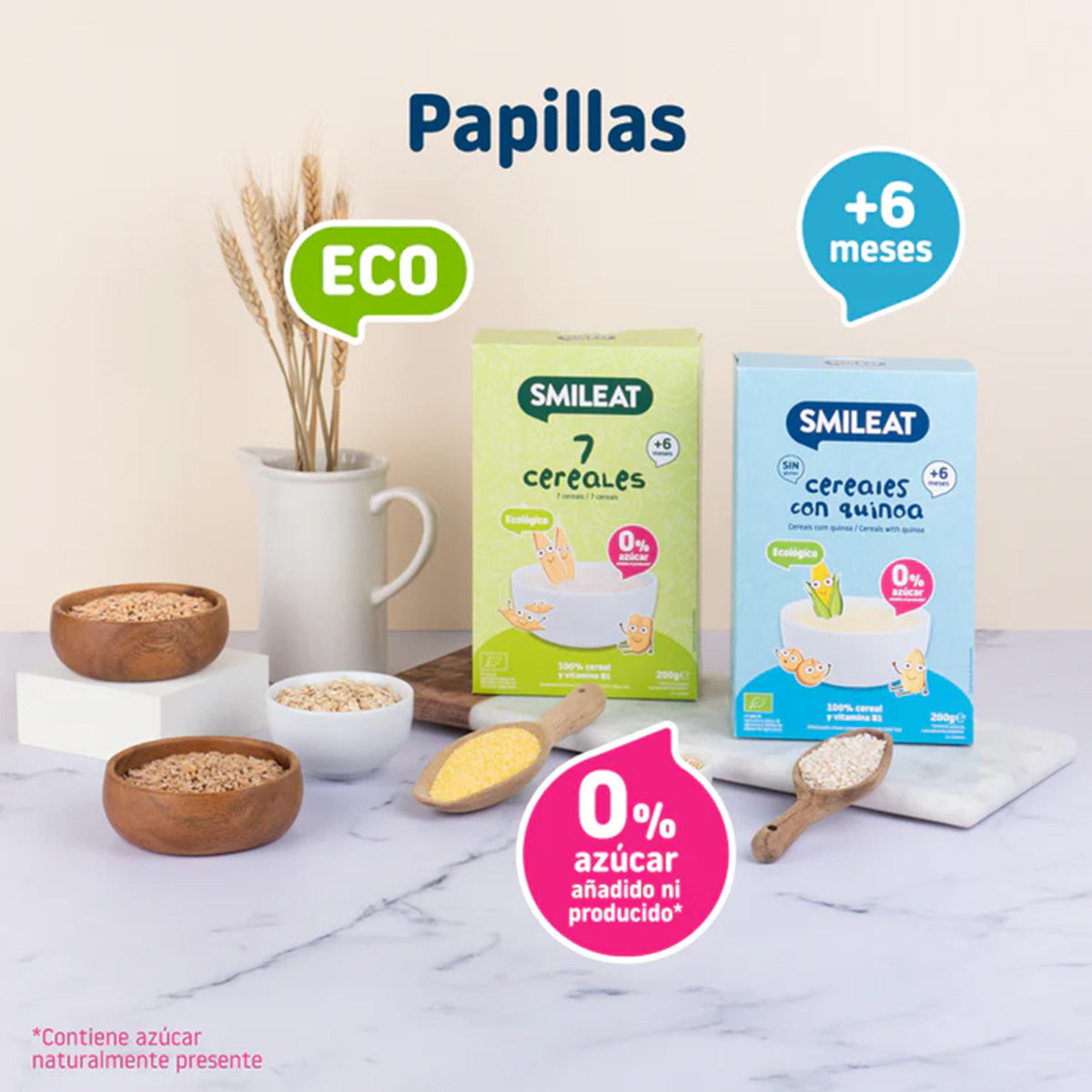 PROMO 3x Papilla de cereales Sin Gluten con Quinoa Eco Smileat, 200g