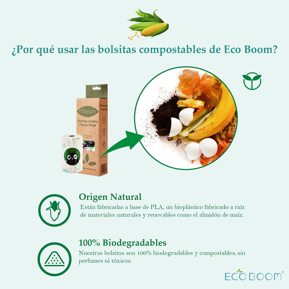 Ecoboom 100% compostable biodegradable bags, 5x20 bags