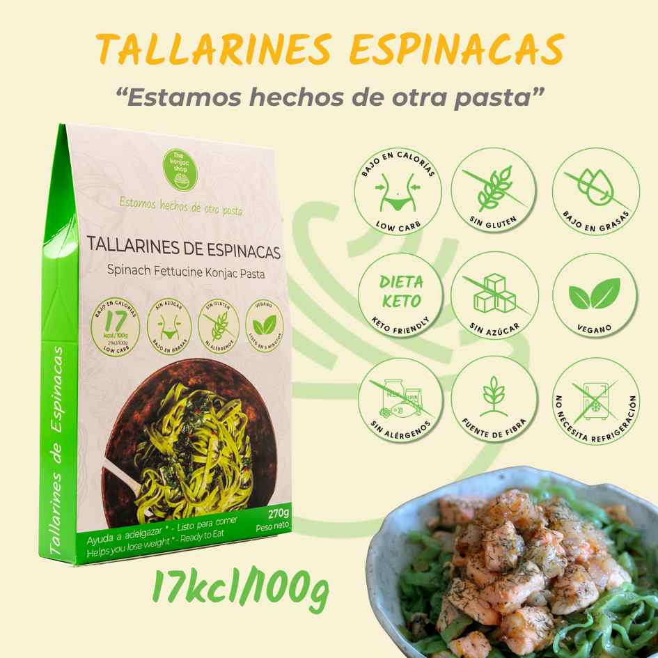 Tallarines konjac espinacas The Konjac Shop 270g
