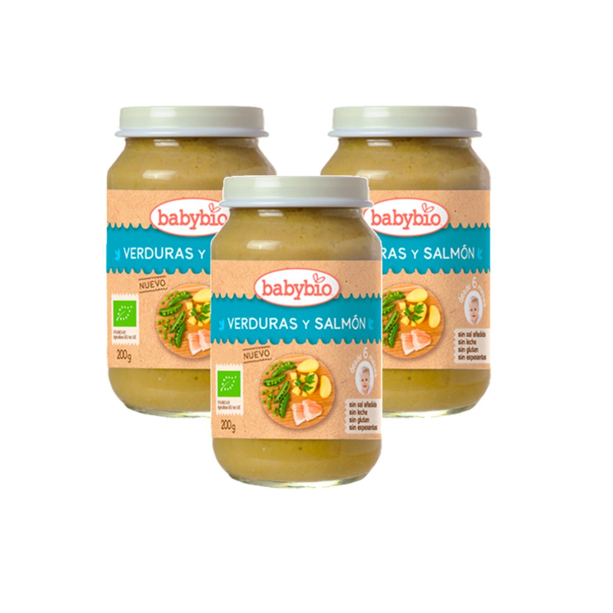 Confezione da 3 vasetti Verdure e salmone (a partire dai 6 mesi) babybio 200 g