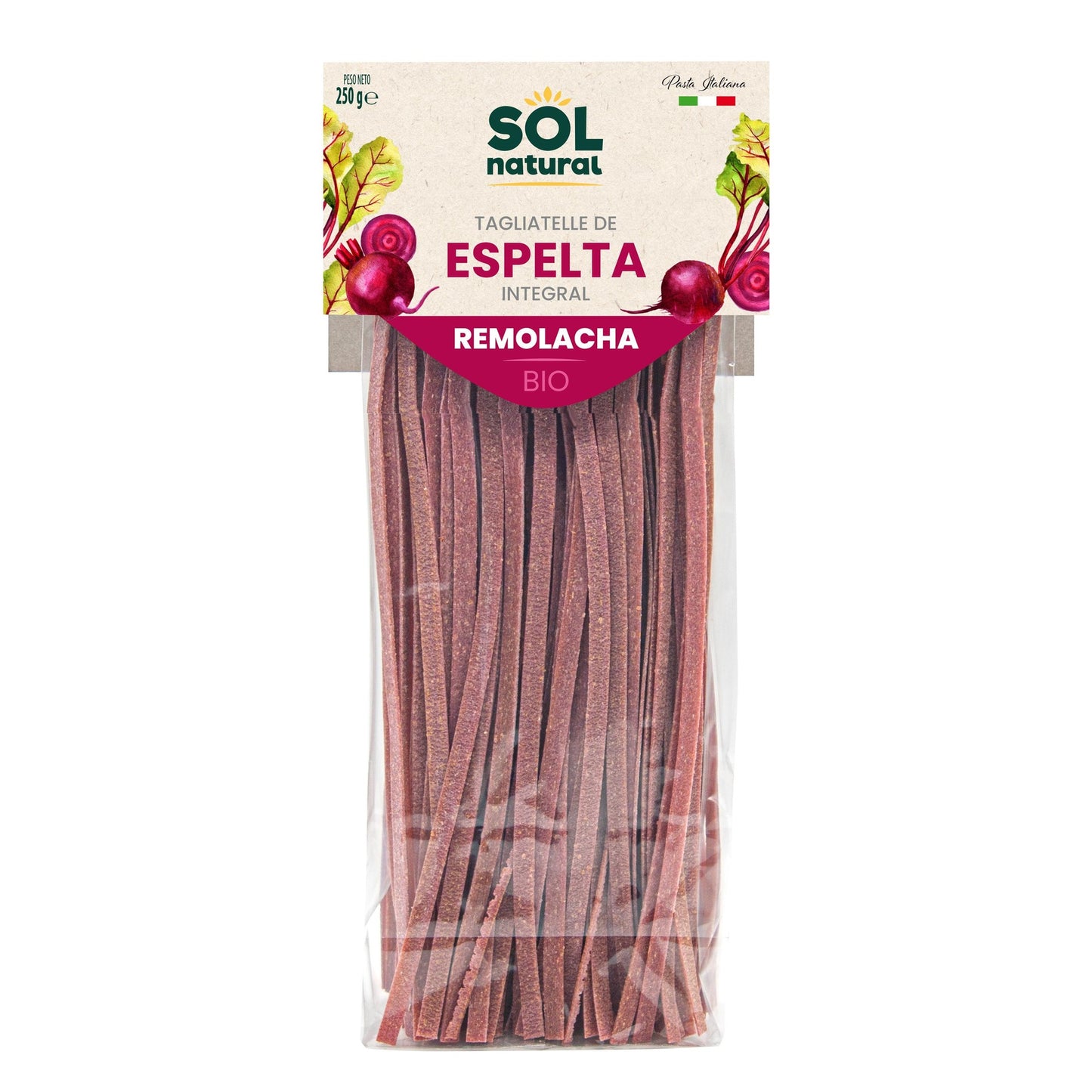Tagliatelle integrali di farro con barbabietola BIO Sol Natural 250 g
