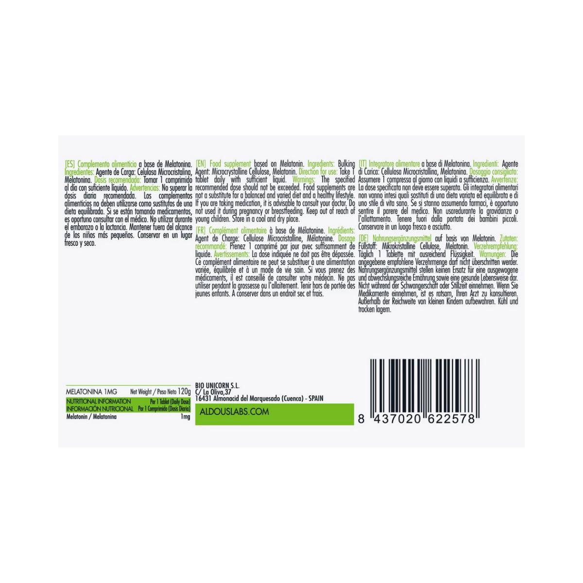 Reines Melatonin, 500 Tabletten Aldous Labs