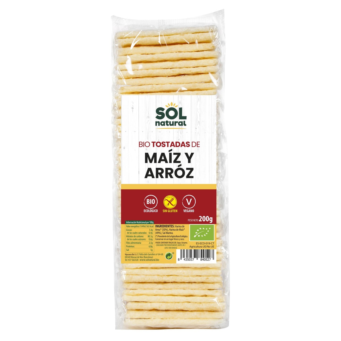 Sol Natural Organic Gluten-Free Corn and Rice Toast 200 g
