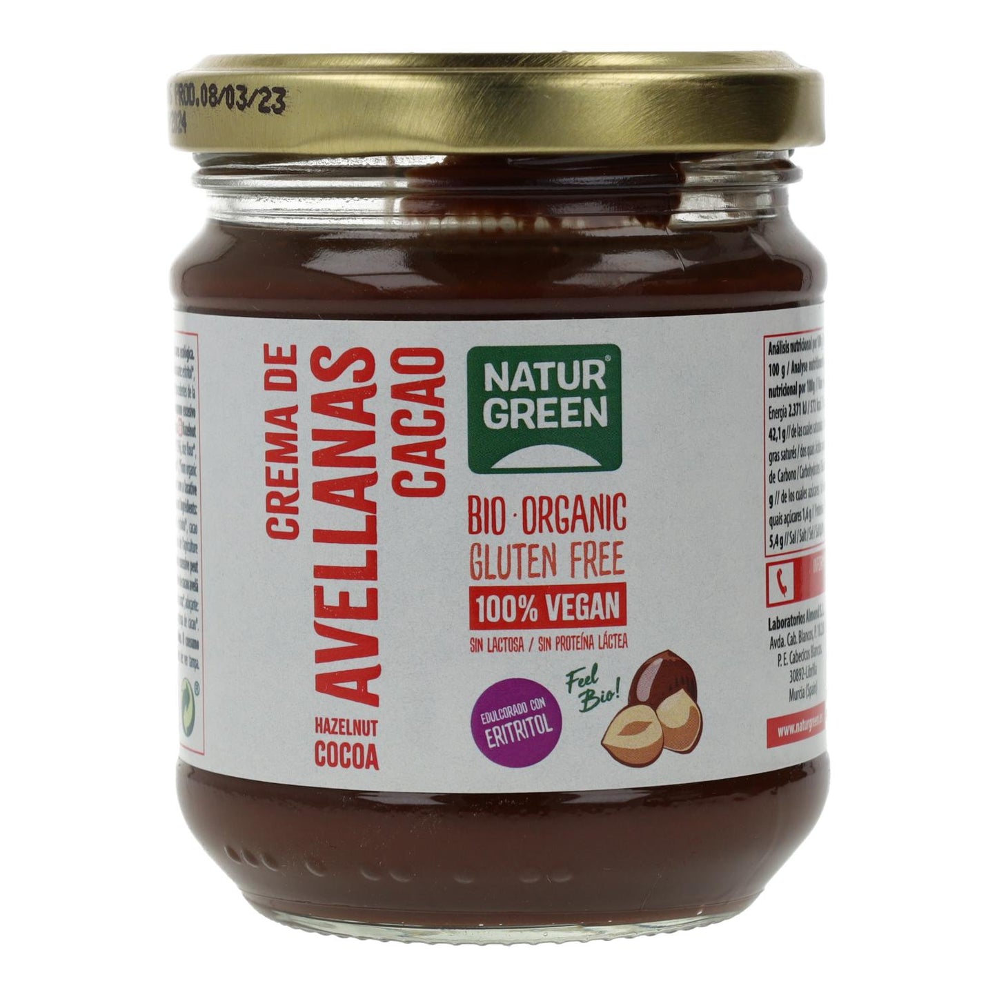 Haselnuss-Kakao-Creme mit reduziertem Zuckergehalt von Naturgreen 200 g
