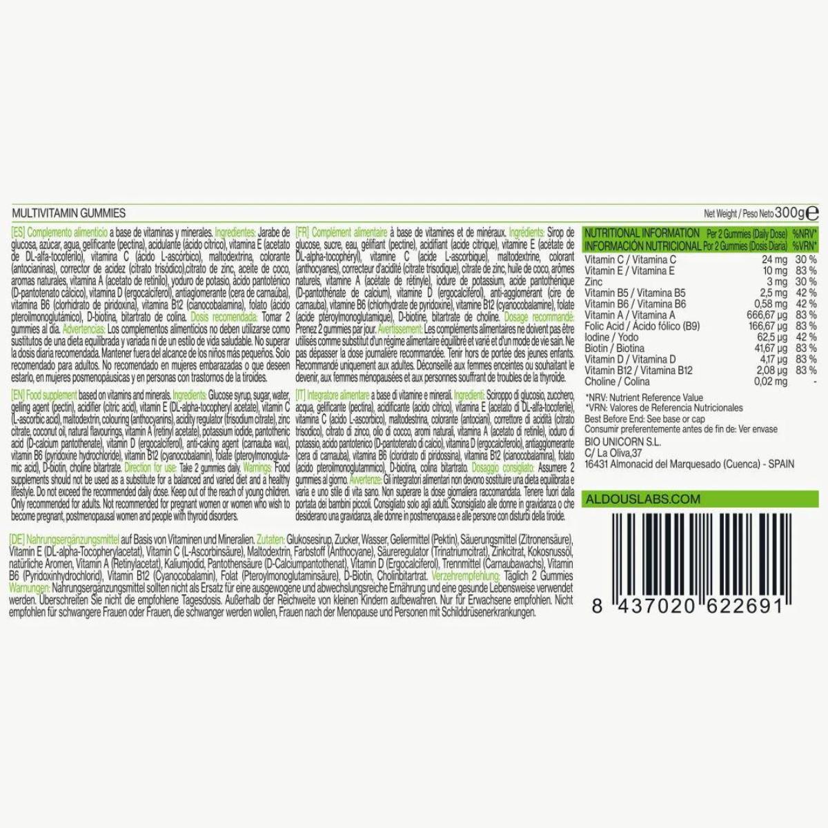 Multivitaminici in caramelle gommose al gusto mora Aldous Bio 120 caramelle gommose