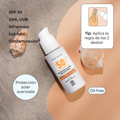 Golden SPF 50 Facial Sunscreen with Ceramides, Anti-Blemish and Oil-Free, Alma Secret, 50 ml