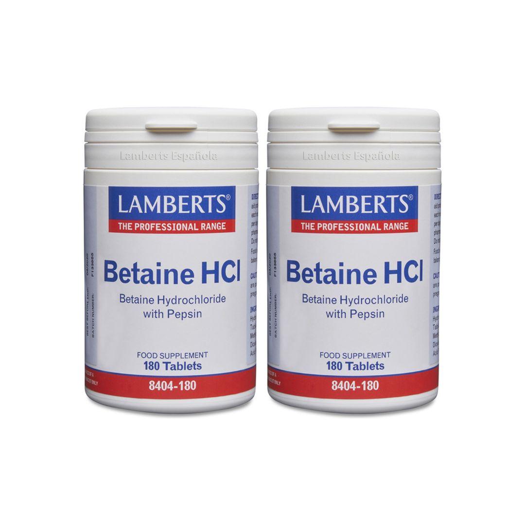 2-pack betain HCl 324 mg/pepsin 5 mg Lamberts, 180 tabletter
