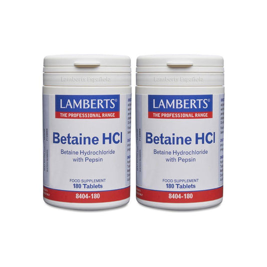 Pack 2 x Bétaïne HCl 324 mg/Pepsine 5 mg Lamberts, 180 comprimés